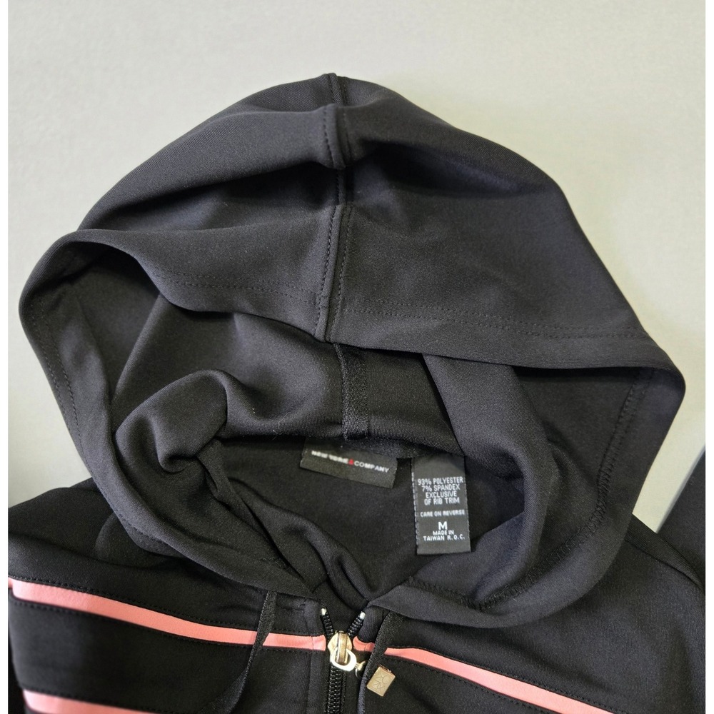 New York & Company Zip Up Hoodie Women Size M Black Pink Striped Activewear - Picture 2 of 8